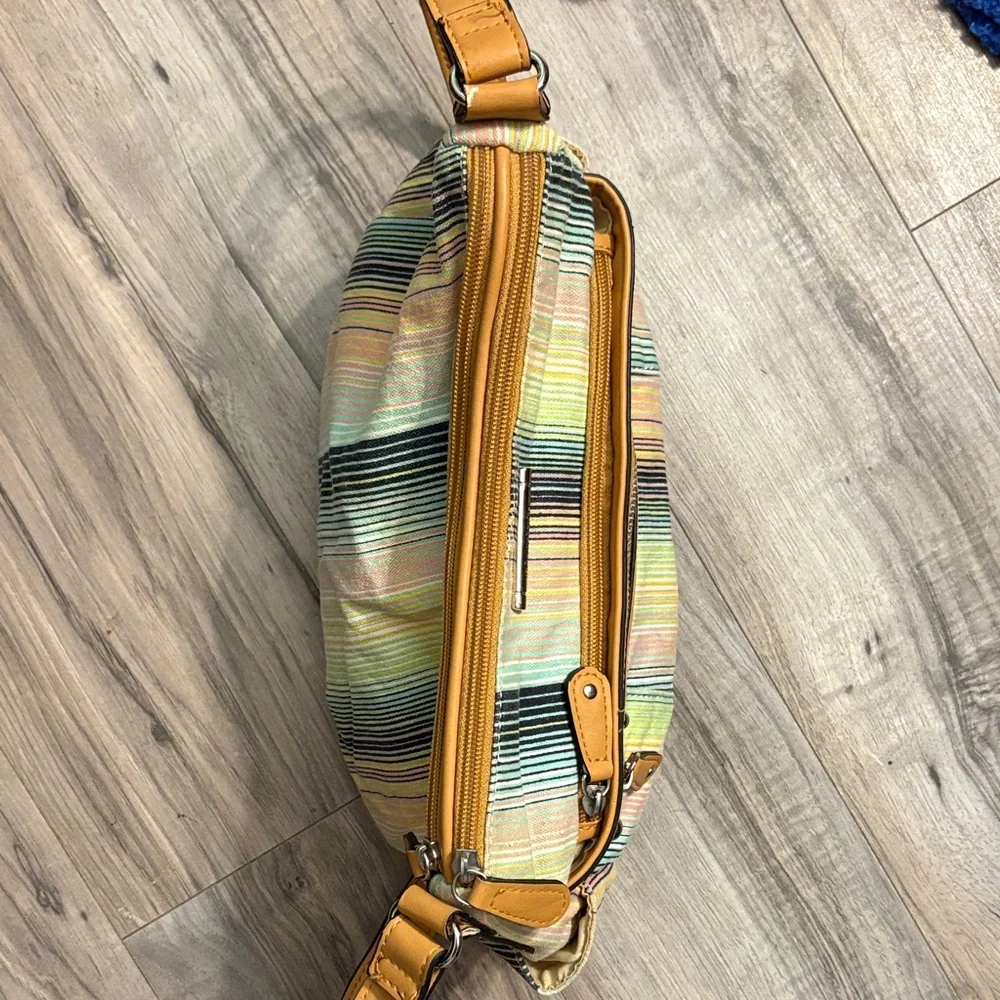 Jaclyn Smith Multicolor Striped Shoulder Bag with Tan Details